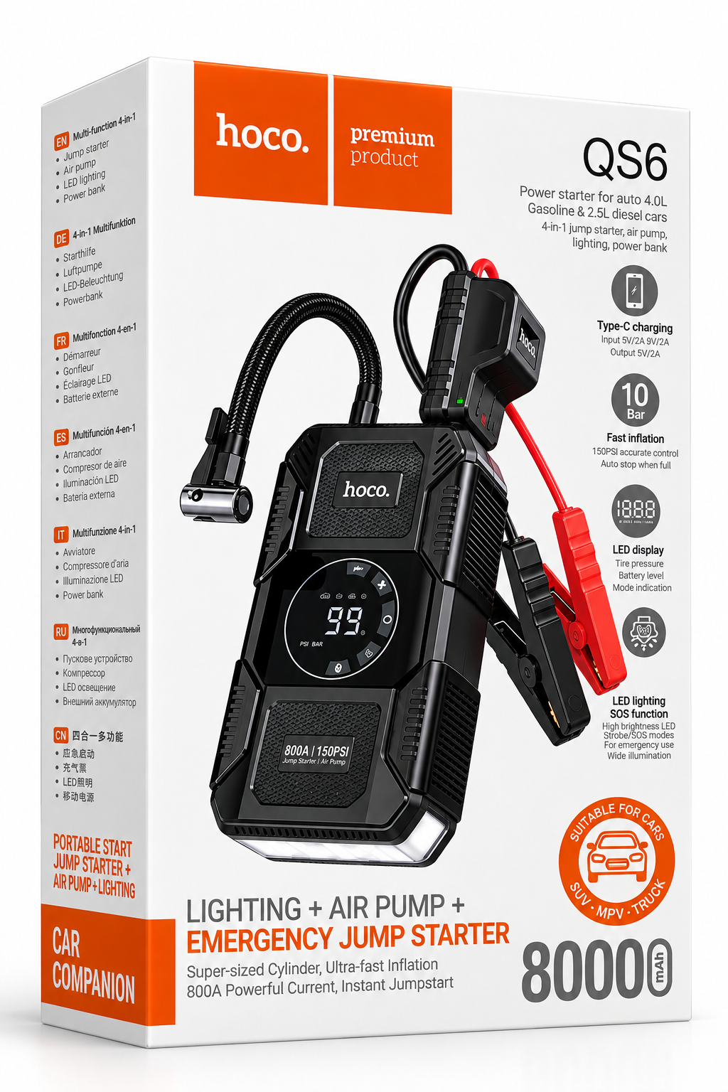 Hoco QS6 Akilli Hava Pompasi ve Acil Mars Destekli 8.000 mAh Powerbank